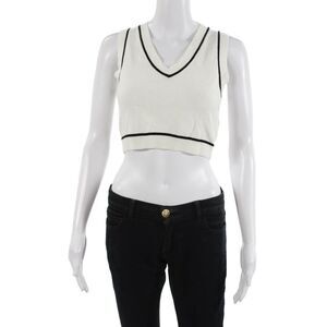 Gab kate Women Cropped Tank V-Neck Sleeveless White 55% Viscose 45% Nylon Size S